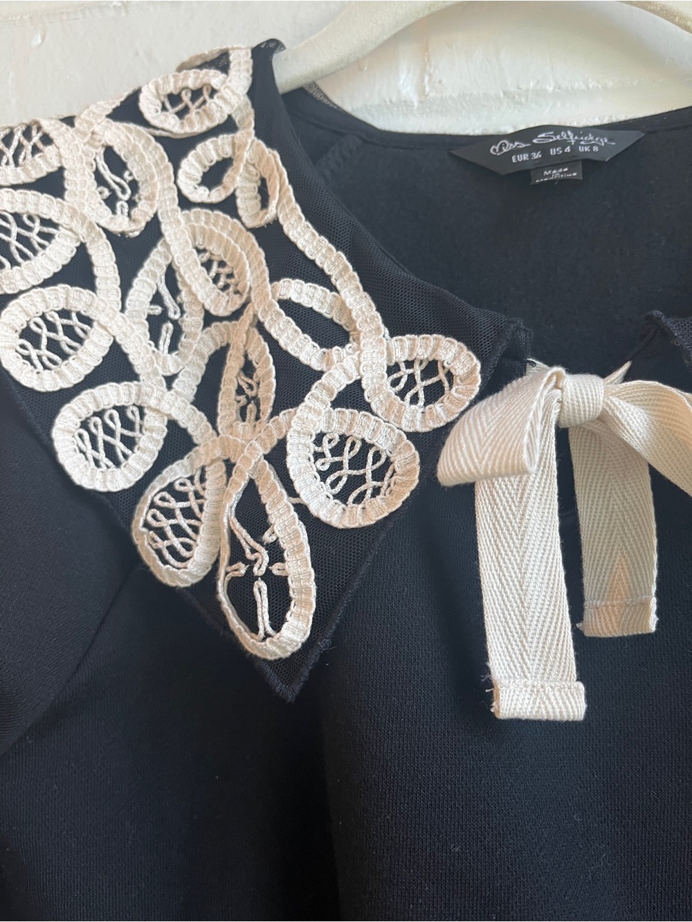 Miss Selfridge Adorable Black Cropped Sweatshirt with Cream Lace Collar - Picture 8 of 11